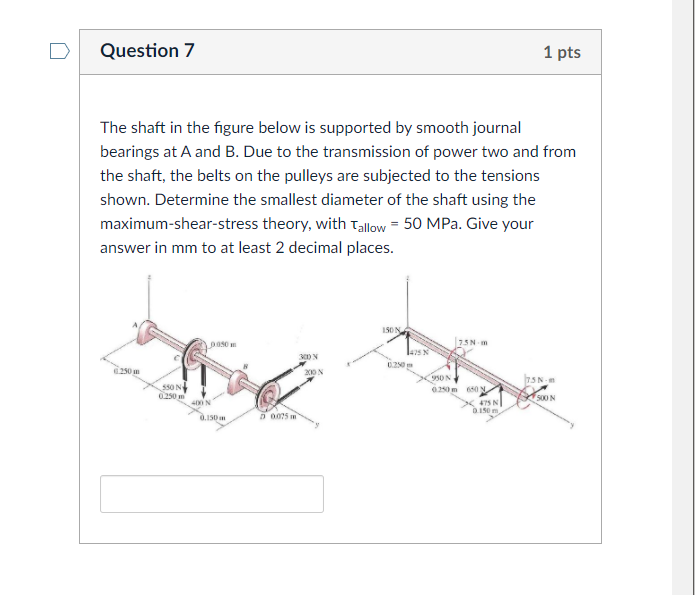 Solved Question 7 1 pts The shaft in the figure below is | Chegg.com