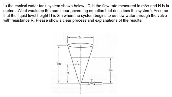 Solved In the conical water tank system shown below, Q is | Chegg.com