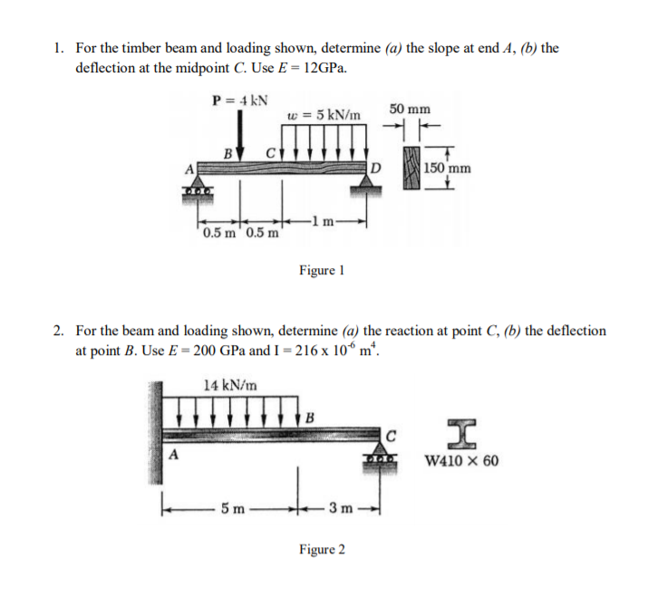Solved 1. For the timber beam and loading shown, determine | Chegg.com