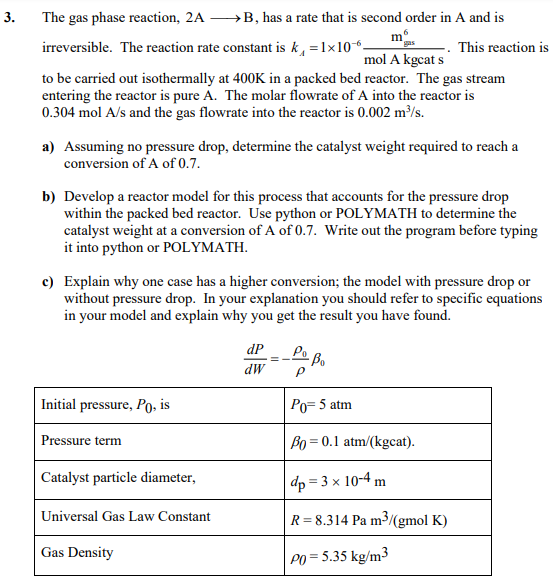 Solved 3. The Gas Phase Reaction, 2A —B, Has A Rate That Is | Chegg.com