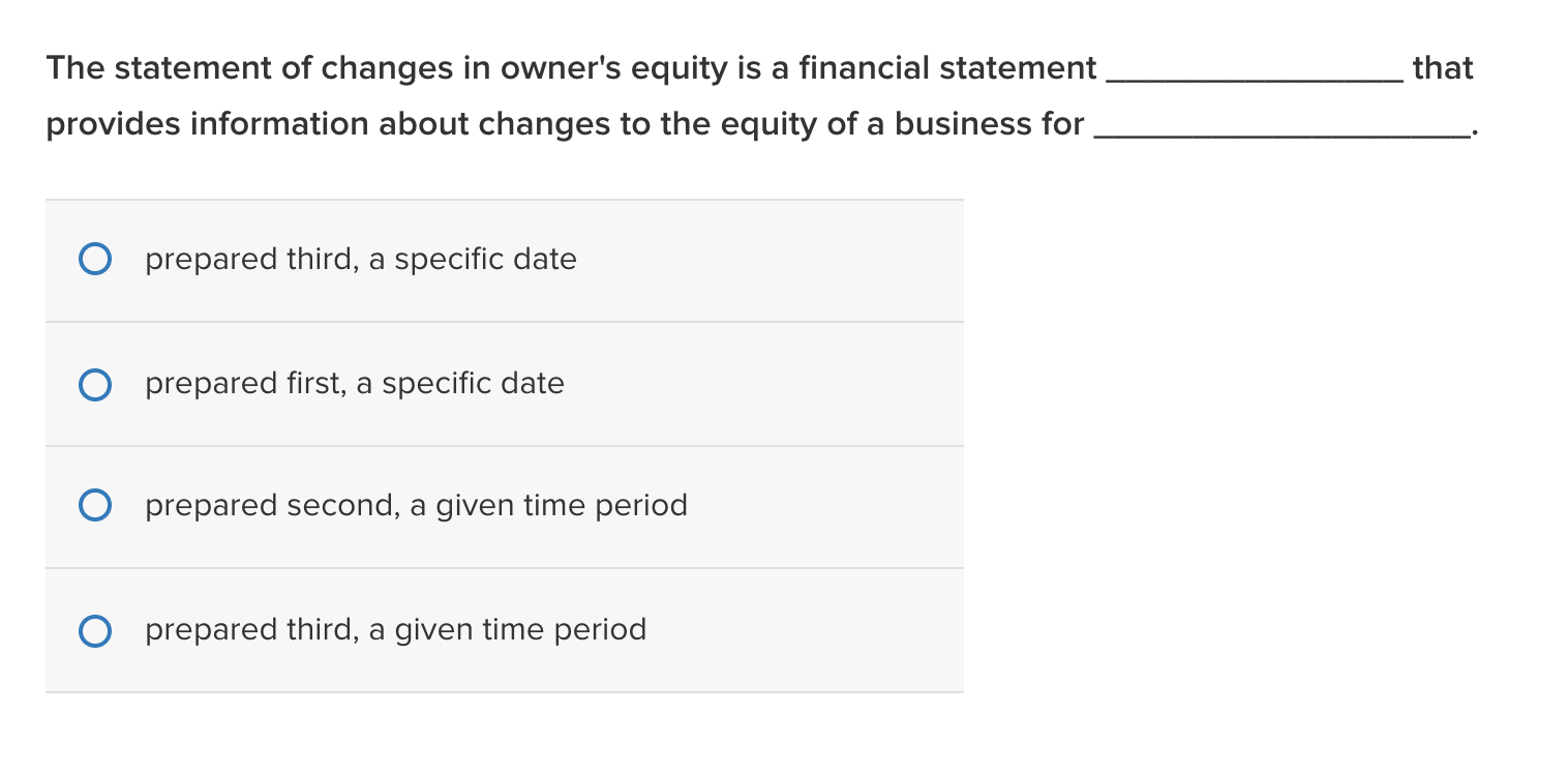 Solved That The Statement Of Changes In Owner S Equity Is A Chegg Com