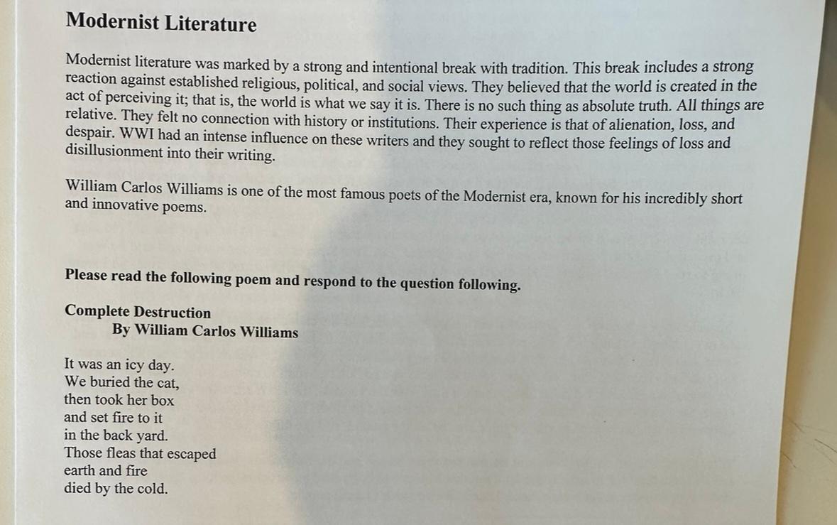 Modernist literature was marked by a strong and | Chegg.com