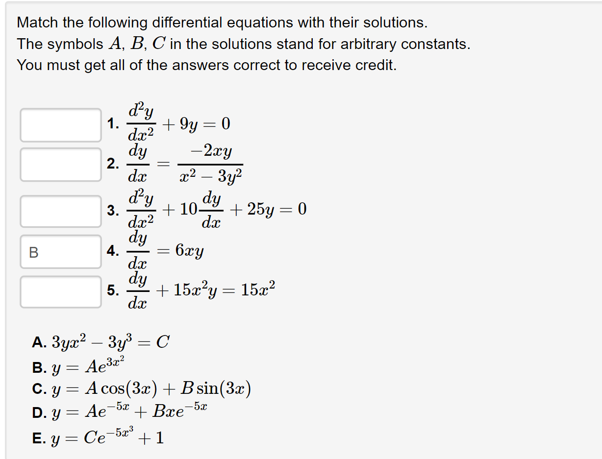 Solved Match The Following Differential Equations With Their