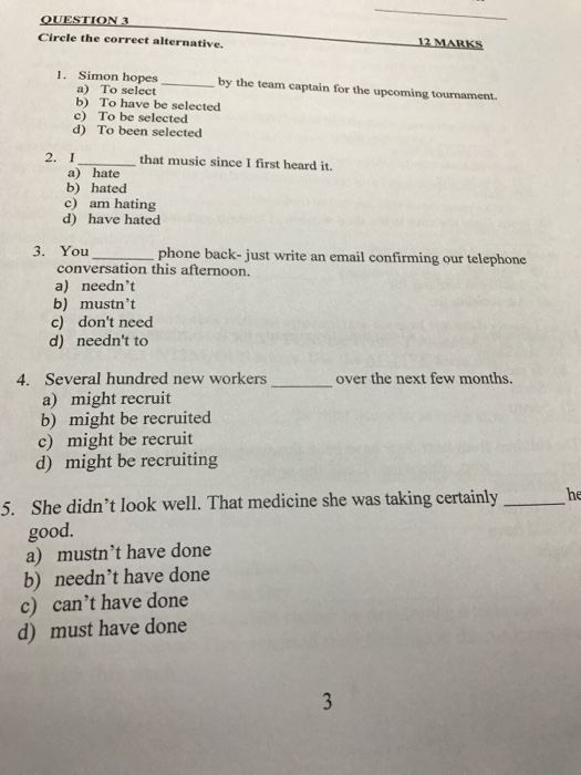 Solved QUESTION 3 Circle the correet alternative. 1. Simon | Chegg.com