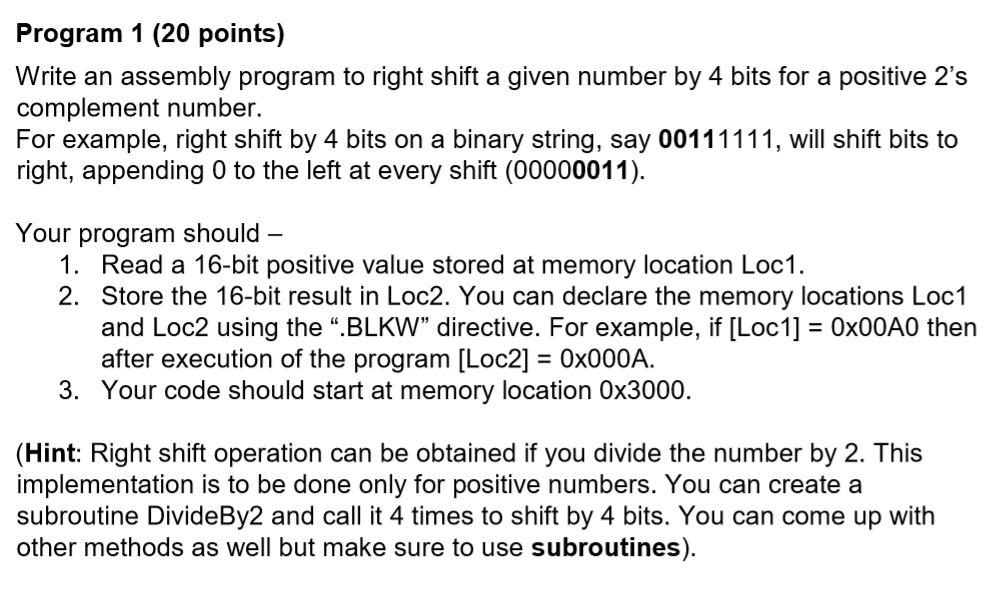 Solved Program 1 (20 points) Write an assembly program to | Chegg.com