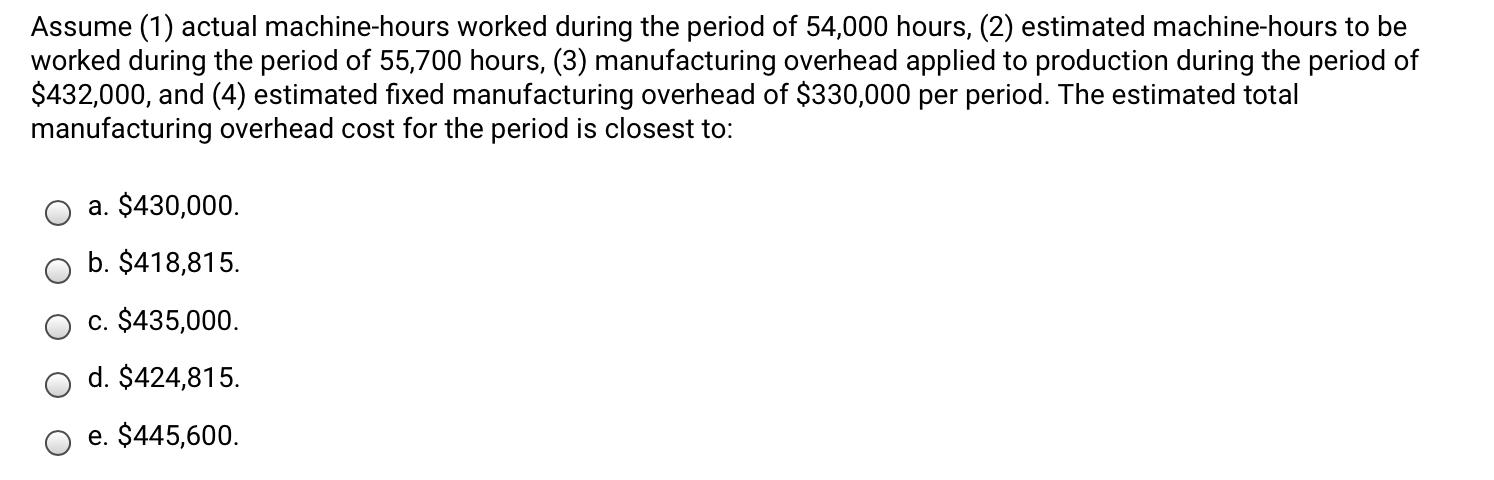 Solved: Assume (1) Actual Machine-hours Worked During The | Chegg.com