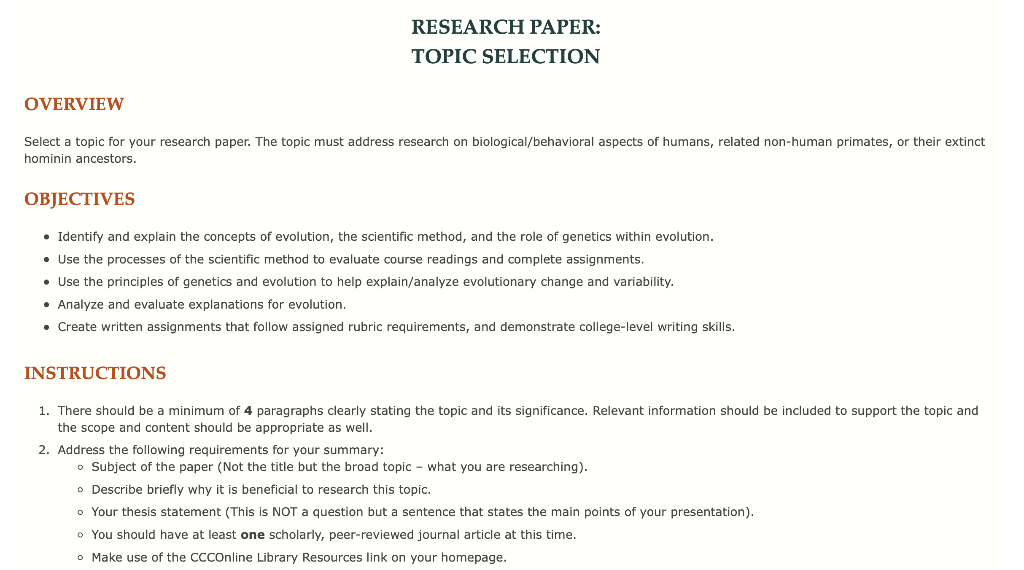 research paper topic selection assignment