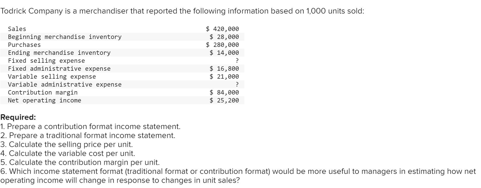 Solved Required 1 Prepare A Contribution Format Income 7375