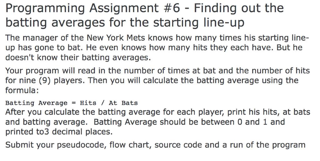 Solved Programming Assignment #6 - Finding out the batting | Chegg.com