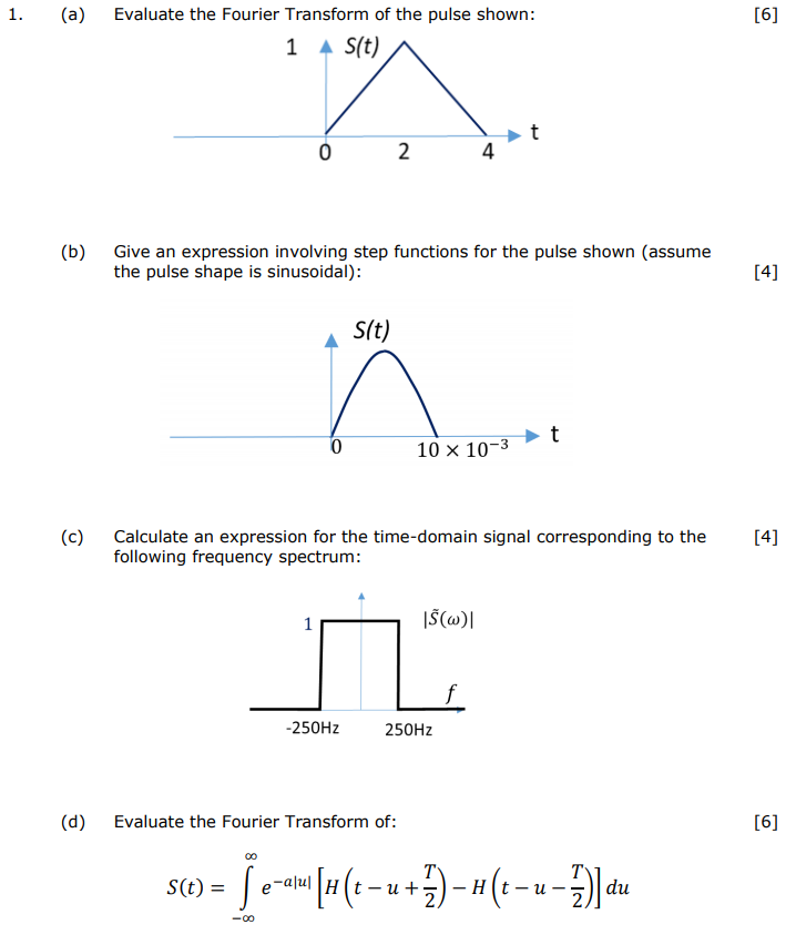 Solved 1. (a) [6] Evaluate the Fourier Transform of the | Chegg.com