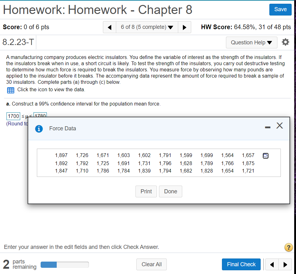 Solved Homework: Homework - Chapter 8 Save Score: 0 of 6 pts | Chegg.com