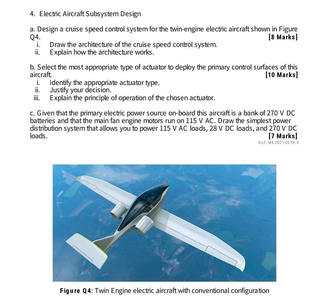 4. Electric Aircraft Subsystem Design a. Design a | Chegg.com