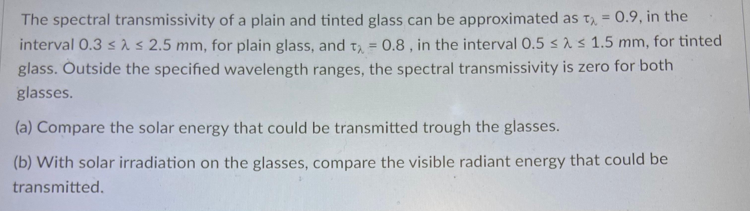 solved-the-spectral-transmissivity-of-a-plain-and-tinted-chegg