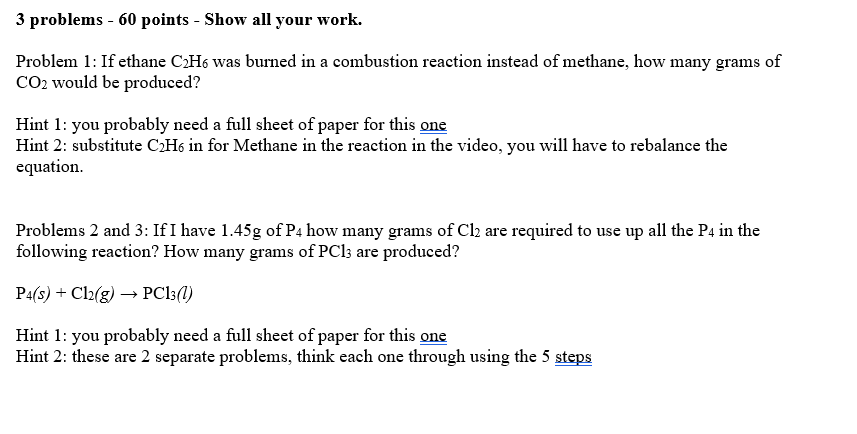 Solved 3 problems - 60 points - Show all your work. Problem | Chegg.com