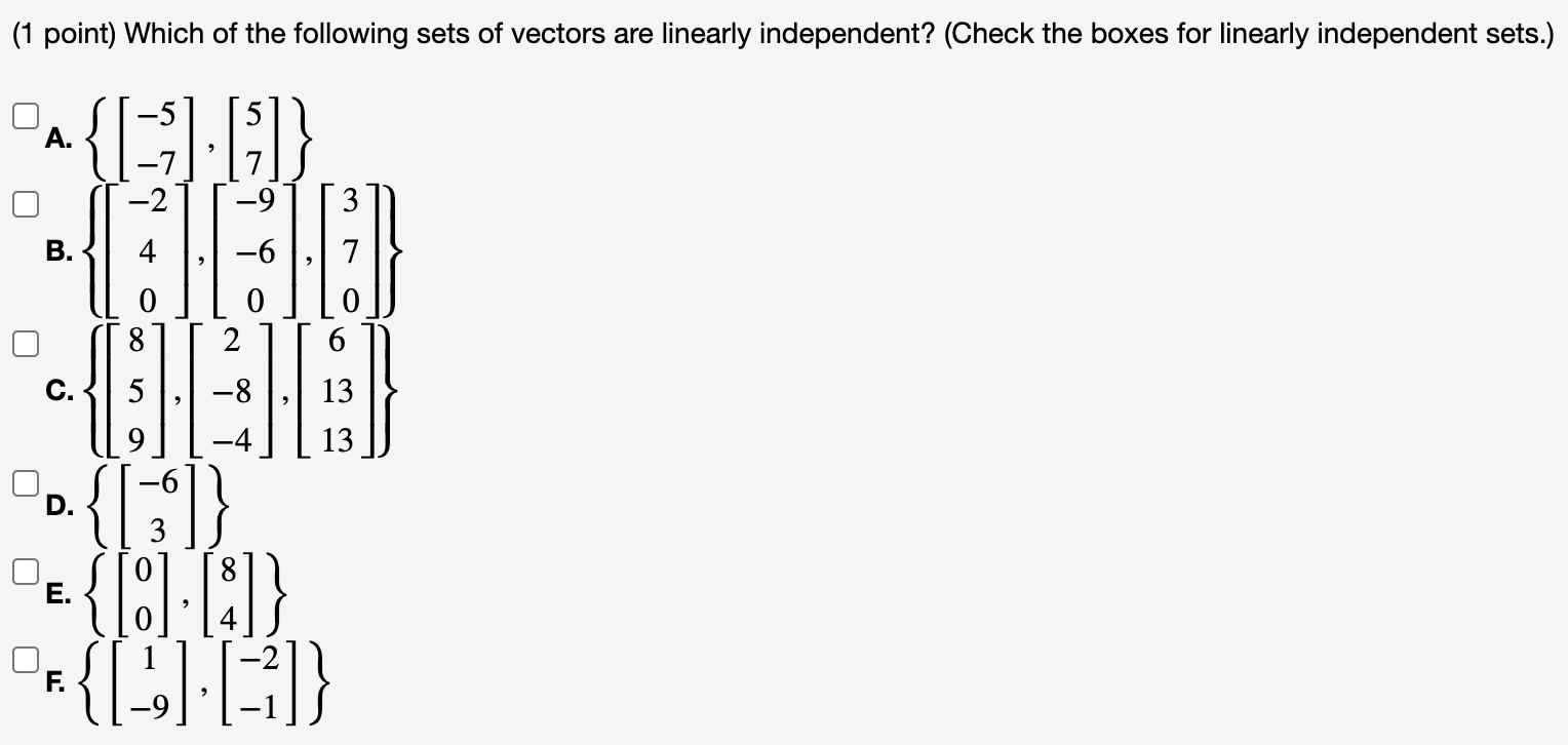 Solved (1 point) Which of the following sets of vectors are | Chegg.com