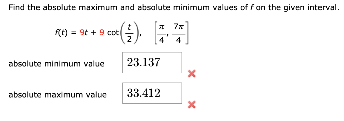 Solved Find the absolute maximum and absolute minimum values | Chegg.com