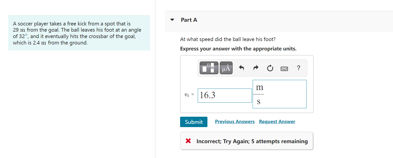 Solved A soccer player takes a free kick from a spot that is | Chegg.com