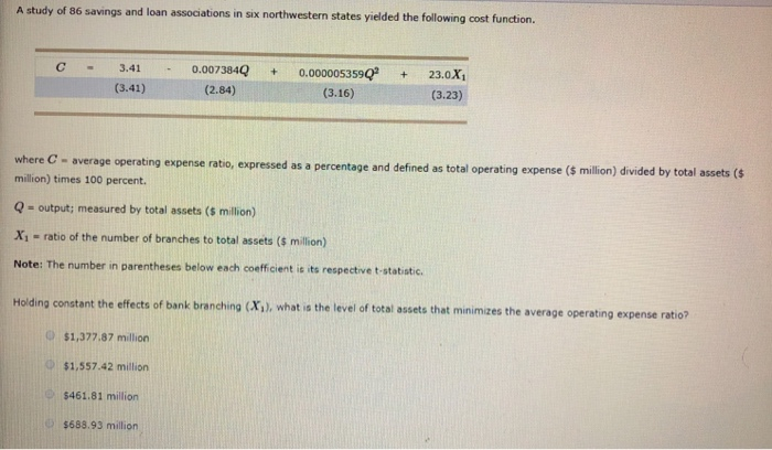 Solved A study of 86 savings and loan associations in six | Chegg.com