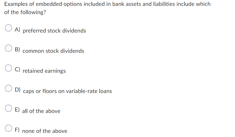 Solved Examples of embedded options included in bank assets | Chegg.com