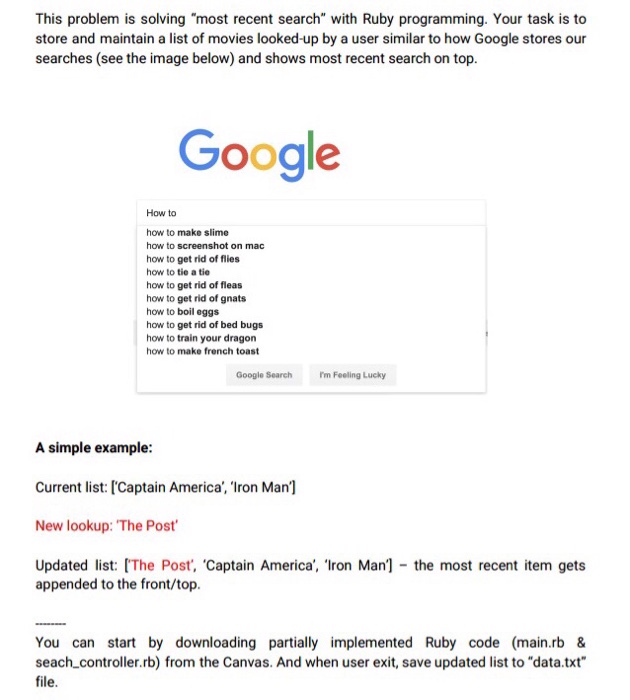 Solved This problem is solving "most recent search" with | Chegg.com