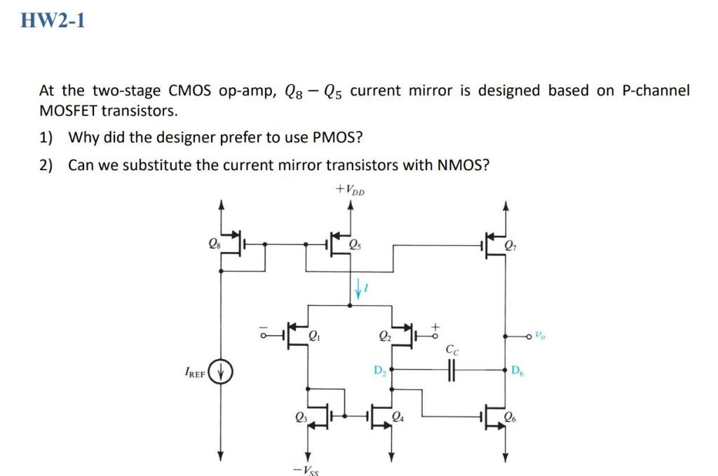 Solved HW2-1 At the two-stage CMOS op-amp, Q8 - Q5 current | Chegg.com