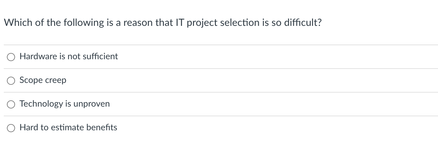 Solved Which of the following is a reason that IT project | Chegg.com