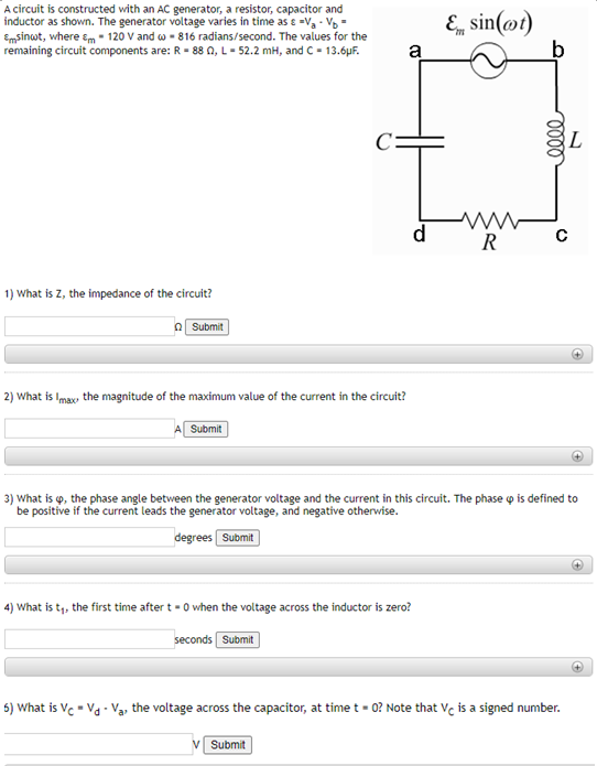 Solved A circuit is constructed with an AC generator, a | Chegg.com