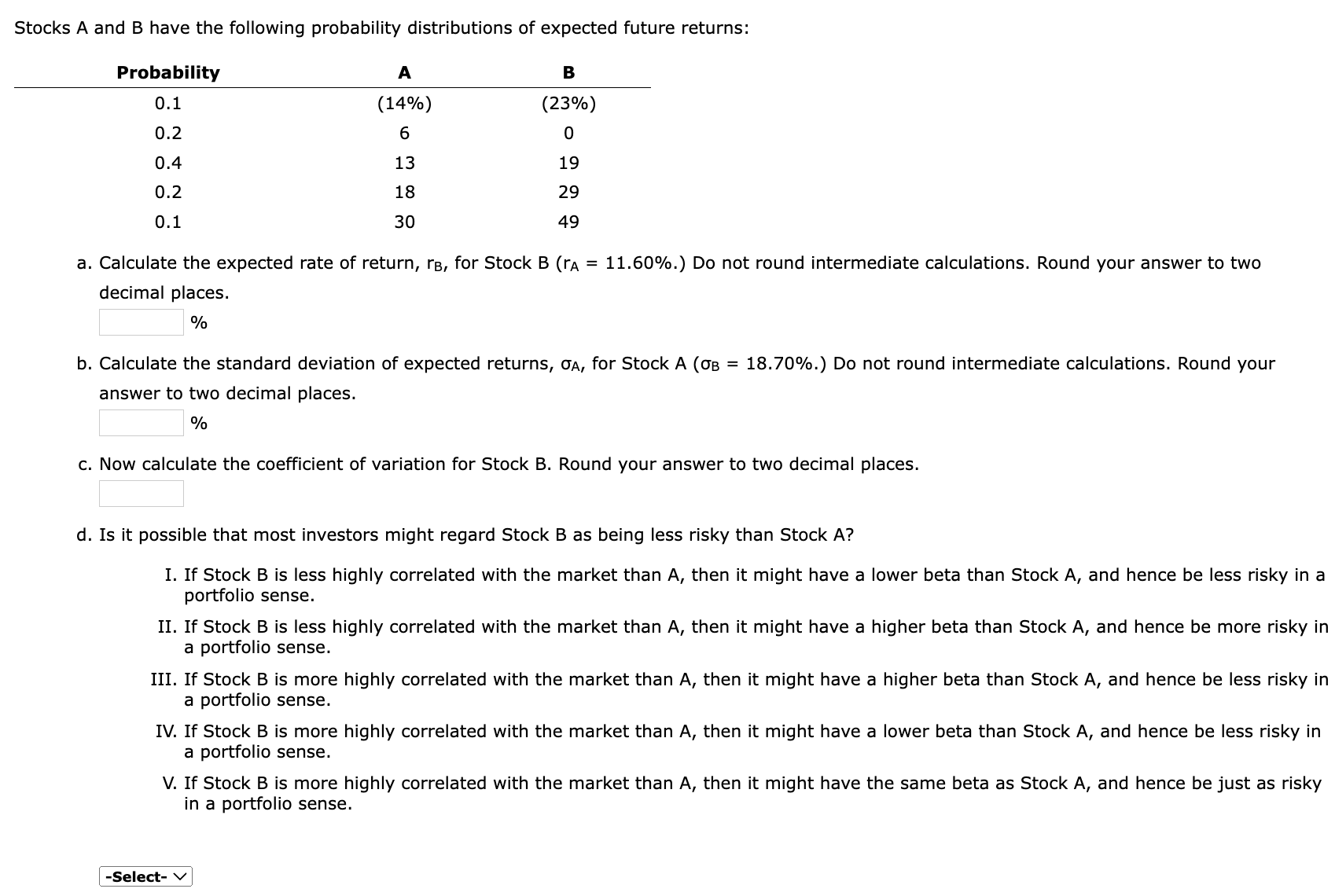 Solved Stocks A And B Have The Following Probability | Chegg.com