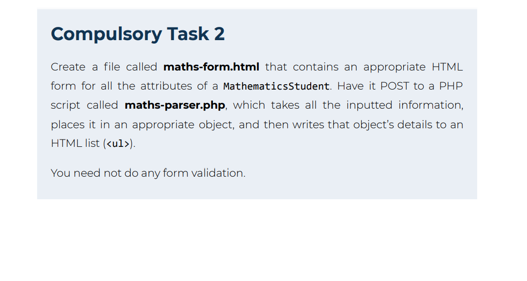 Solved Compulsory Task 1 Create a file called student.php