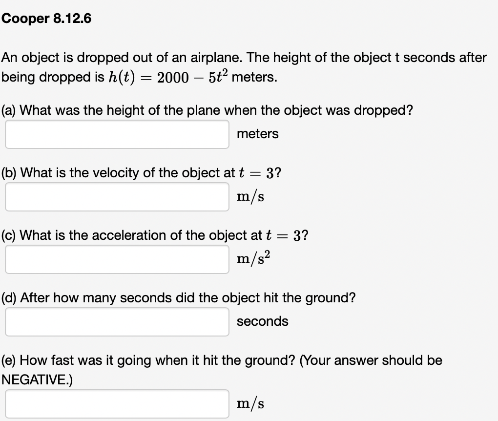 Solved Cooper 8.12.6 An object is dropped out of an | Chegg.com