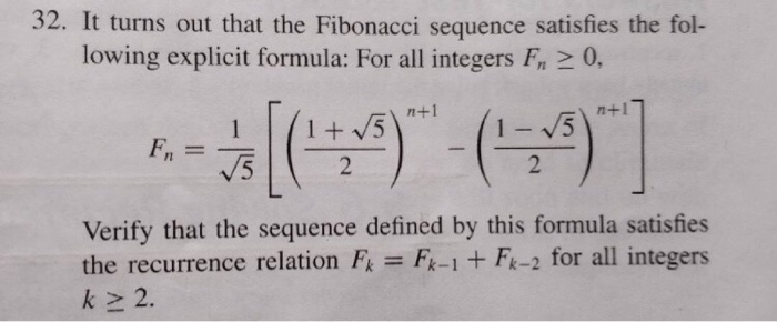 Solved 32. It turns out that the Fibonacci sequence | Chegg.com