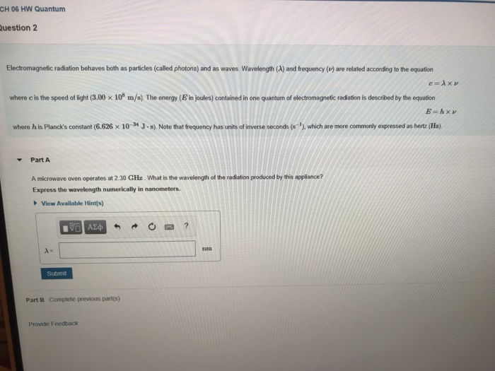 Solved CH 06 HW Quantum uestion 2 Electromagnetic radiation | Chegg.com