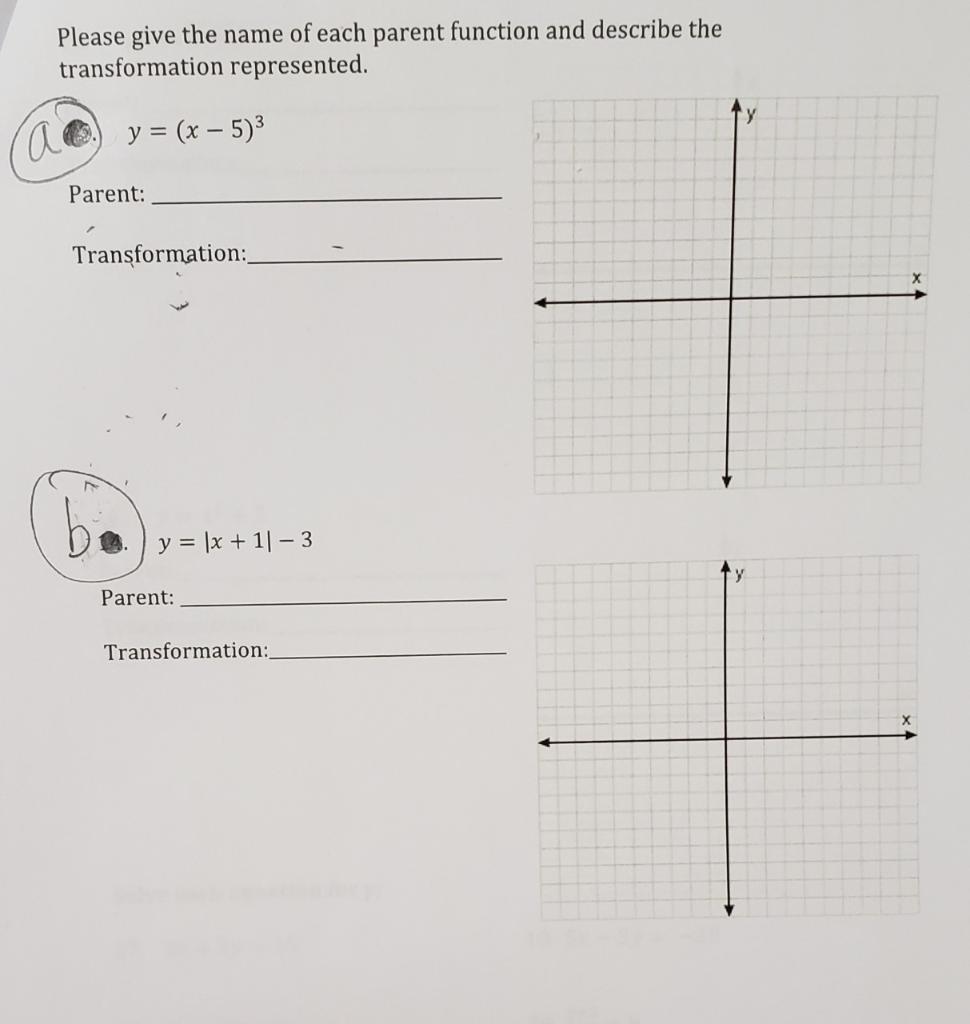 Solved Please give the name of each parent function and | Chegg.com
