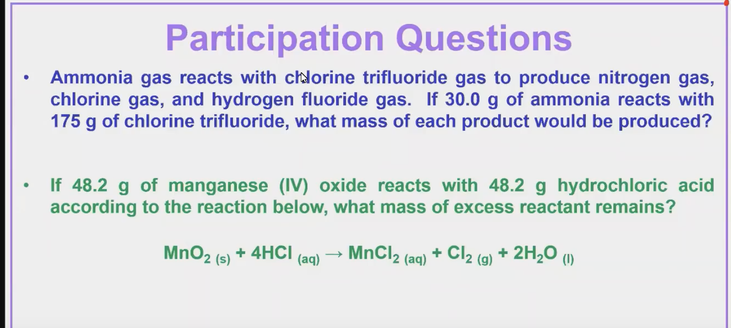 Solved Participation Questions . Ammonia gas reacts with