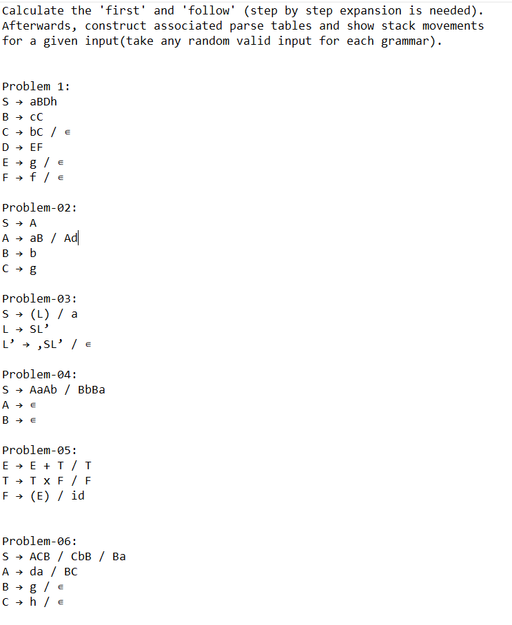 Calculate the 'first' and 'follow' (step by step | Chegg.com