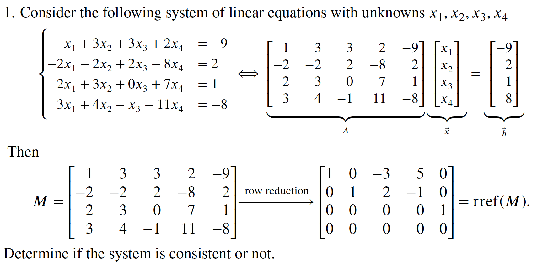 Solved 1. Consider the following system of linear equations | Chegg.com
