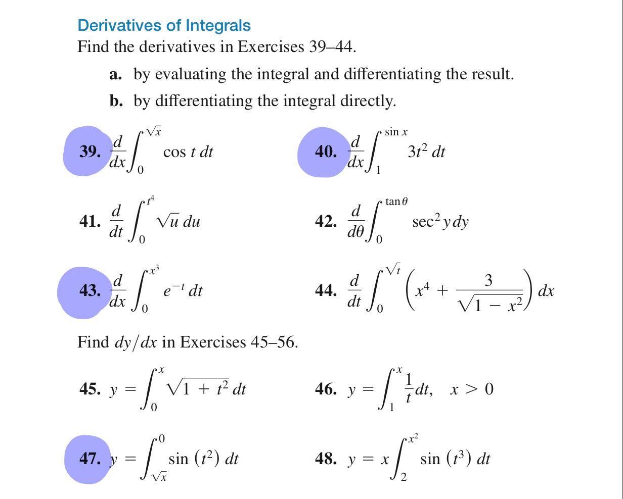 Solved Derivatives Of Integrals Find The Derivatives In 3768