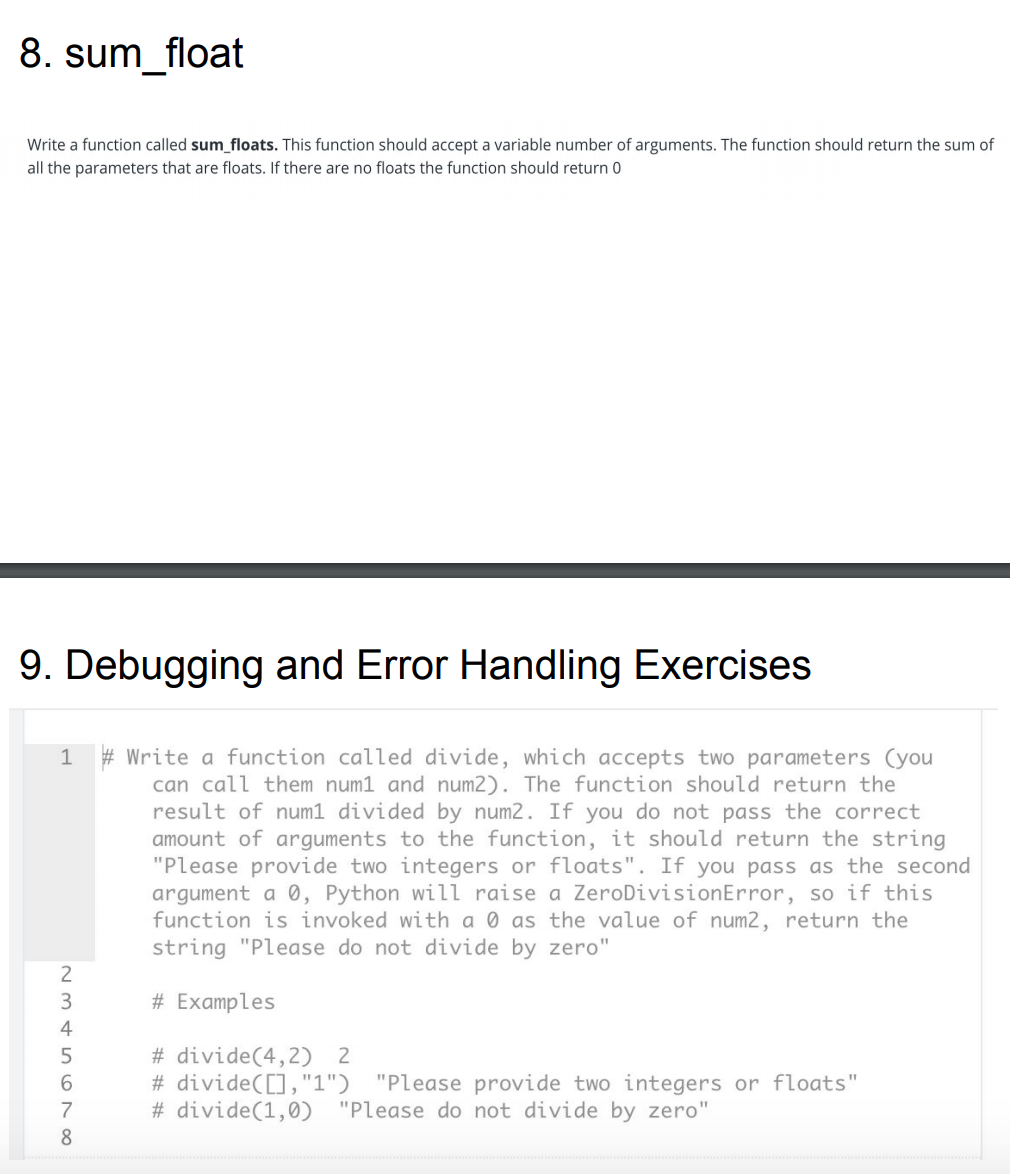 Solved 8. sum_float Write a function called sum_floats. This | Chegg.com