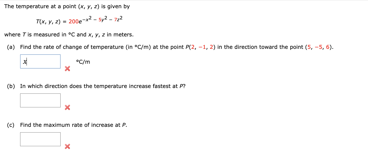 Solved The temperature at a point (x,y,z) is given by | Chegg.com