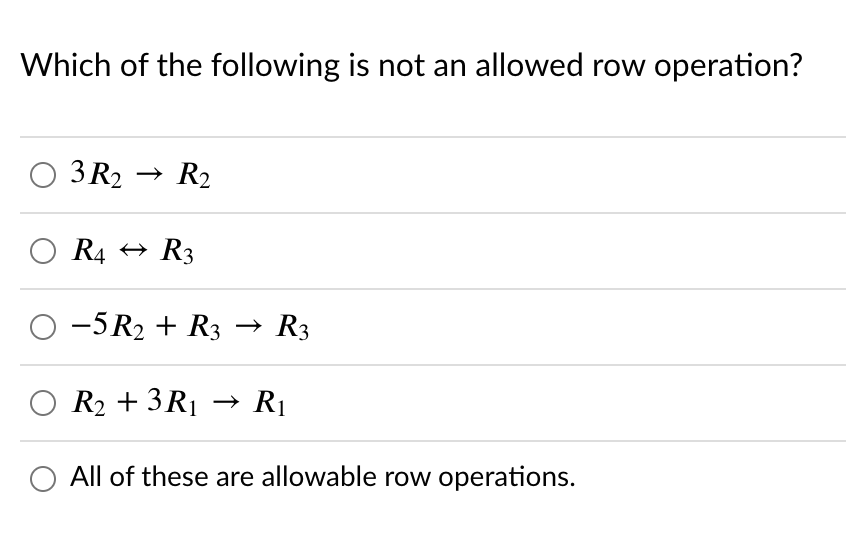 Solved Which of the following is not an allowed row Chegg