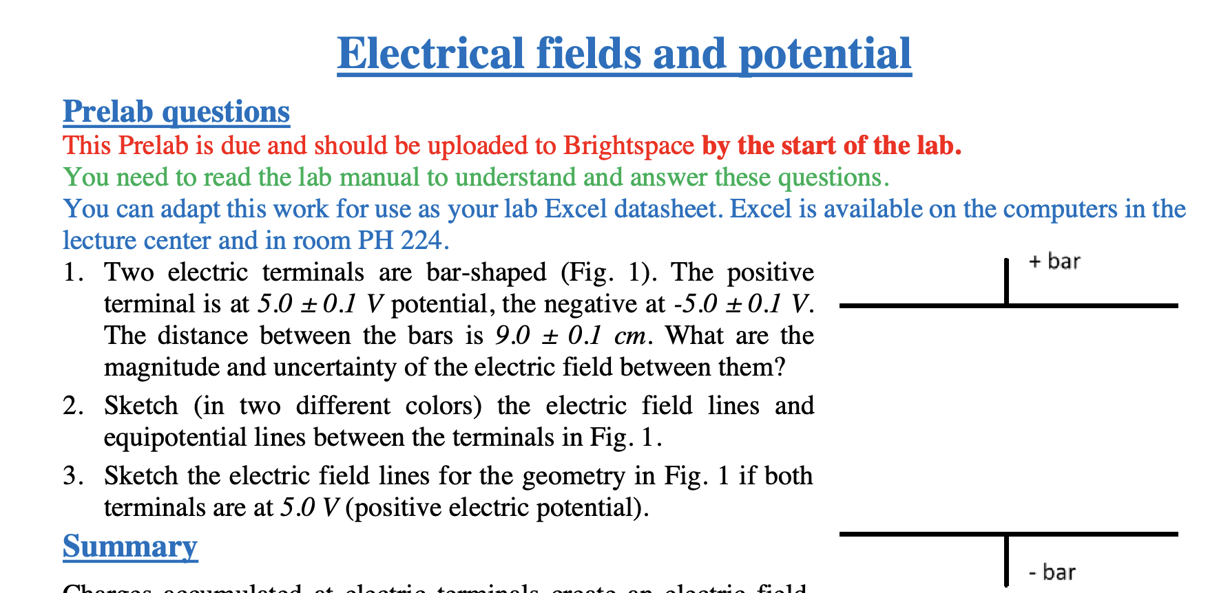 Solved Electrical fields and potential Prelab questions This | Chegg.com