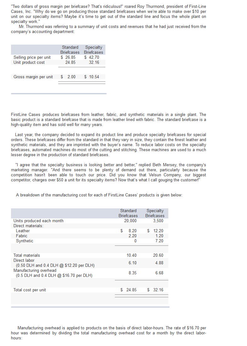 Solved "Two dollars of gross margin per briefcase? That's
