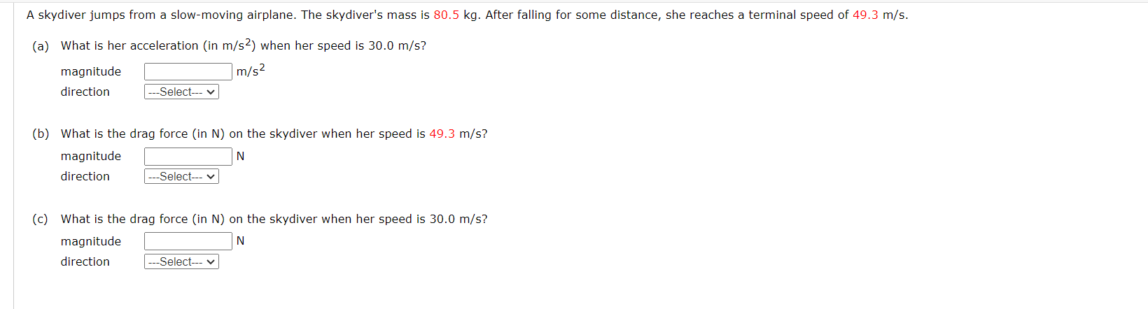 Solved A Skydiver Jumps From A Slow-moving Airplane. The | Chegg.com