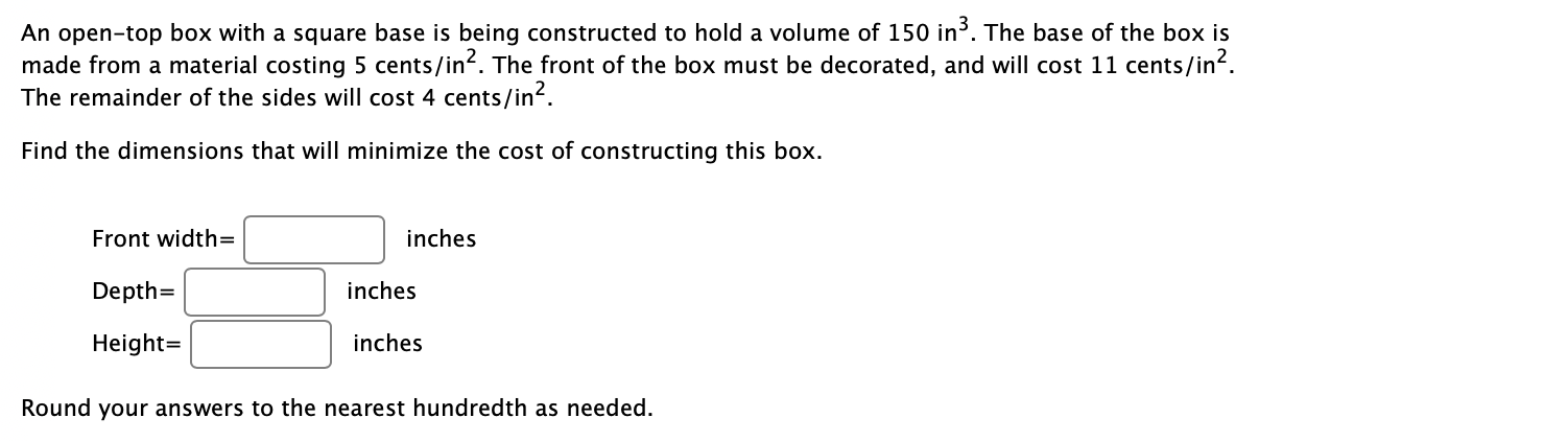 Solved An open-top box with a square base is being | Chegg.com
