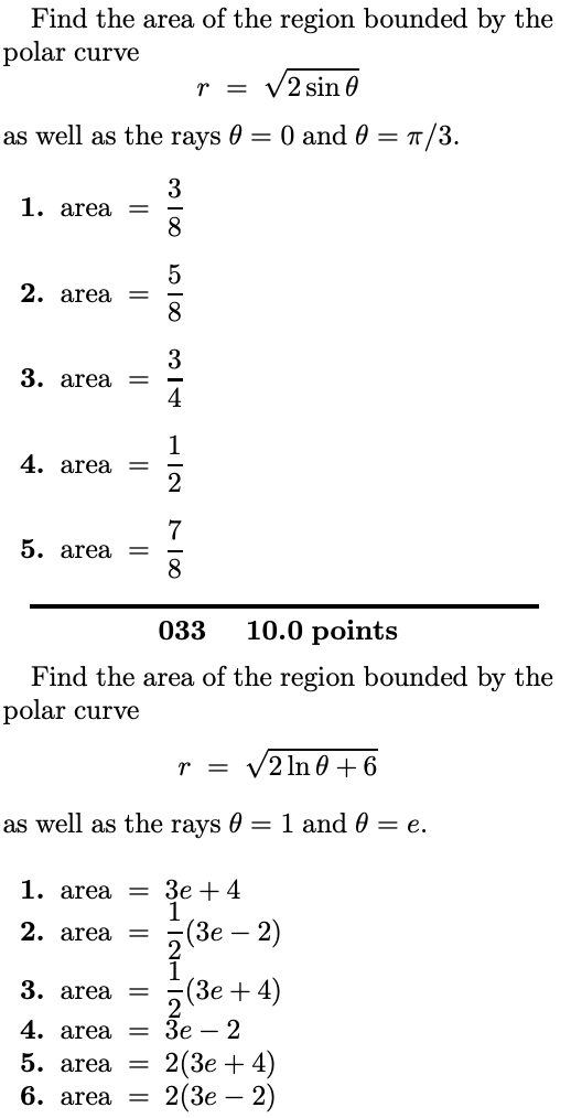 Solved Find the area of the region bounded by the polar | Chegg.com