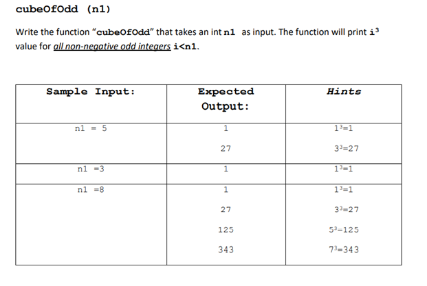 Solved cube OfOdd (nl) Write the function "cubeofOdd" that | Chegg.com