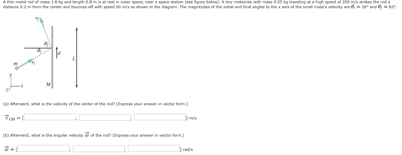 Solved A thin metal rod of mass 1.8 kg and length 0.8 m is