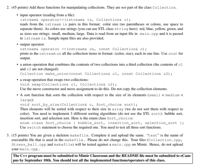 Add these functions for manipulating collections. | Chegg.com