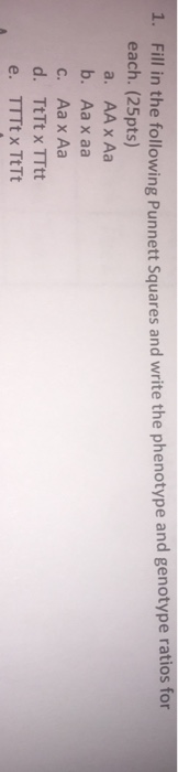 Solved Fill in the following Punnett Squares and write the | Chegg.com