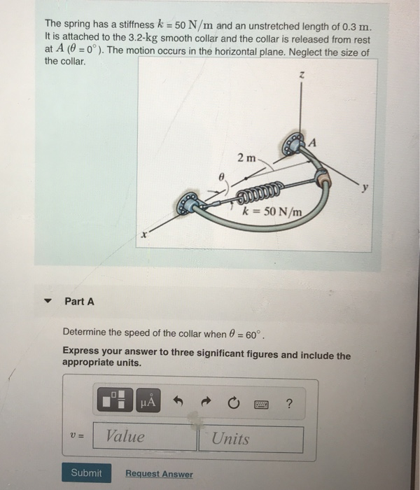 Solved The spring has a stiffness k = 50 N/m and an | Chegg.com